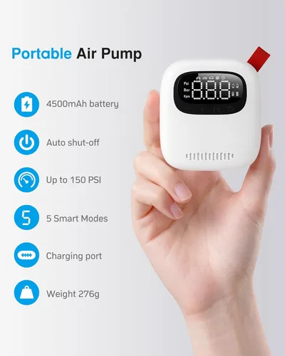 Miniatura 6 de Mini bomba de aire, inflador de neumáticos portátil de 150 PSI con medidor de presión digital, compatible con válvulas Presta y Schrader