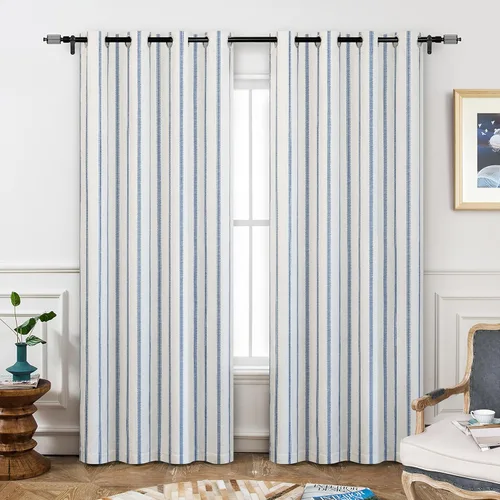 DriftAway - Cortinas de Lino Mezcla de Granja 100% Opacas de 84 Pulgadas de Largo para Dormitorio, Cortinas Verticales Rayadas Impresas de Lino,