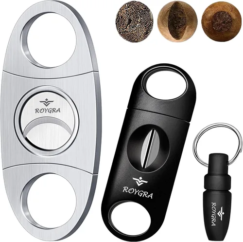 Miniatura 7 de roygra Juego de cortadores de puros (paquete de 3), accesorios de puros para hombre, guillotina de acero inoxidable, corte en V ampliado para todos