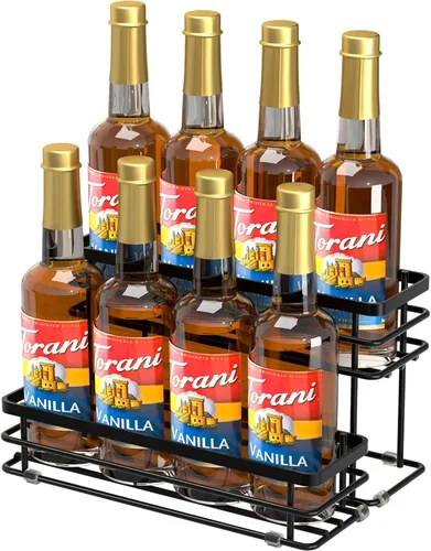 Miniatura 10 de Organizador de jarabe de café, soporte para botellas de jarabe para barra de café, 2 niveles, 6 estantes de almacenamiento para jarabe, vino