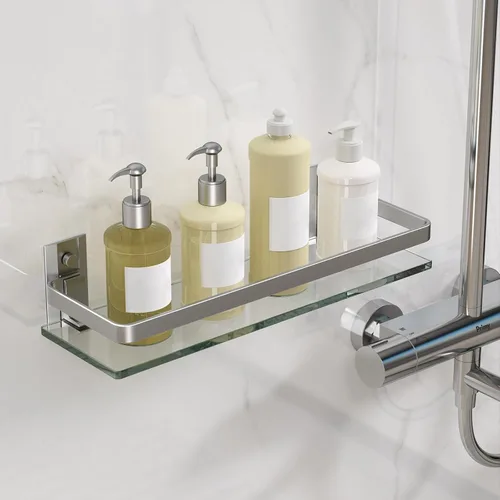 Miniatura 7 de Danpoo Estante de pared de vidrio templado transparente, organizador de pared para baño, cocina (plata mate)