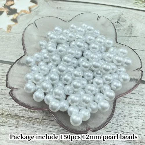 Miniatura 2 de 150 cuentas de perlas blancas de 0.472 pulgadas (0.472 in), cuentas redondas con agujeros para costura, manualidades, decoración, pulseras