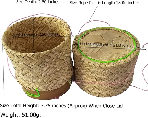 Miniatura 3 de Cesta de arroz pegajosa Contenedor pequeño Kratip Tazón para servir tailandés Arroz de bambú Tailandés Laos Tejido Tradicional Wickerwork Servir