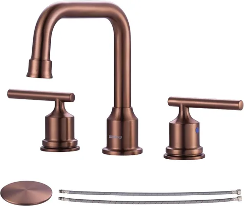 Miniatura 21 de WOWOW - Grifo de baño de diseño estándar de 8 pulgadas, 3 piezas para lavabo, llave mezcladora giratoria en 360 grados, acabado cromado, moderno