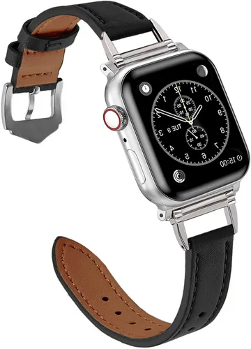 Correas de cuero compatibles con Apple Watch Band para mujeres de 1.496 in, 1.575 in, 1.614 in, correa de repuesto con hebilla de metal en forma de