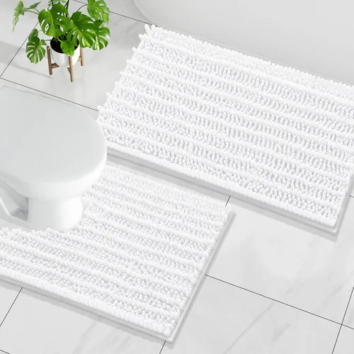 Miniatura 21 de Arotive Juego de 2 alfombras de baño de felpilla de lujo, extra suaves, absorbentes, peludas y alfombras de baño de contorno en forma de U