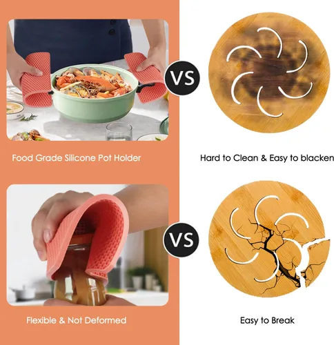 Miniatura 4 de Paquete de 4 salvamanteles para platos calientes, soportes de silicona para ollas, almohadillas calientes para cocina, salvamanteles de silicona