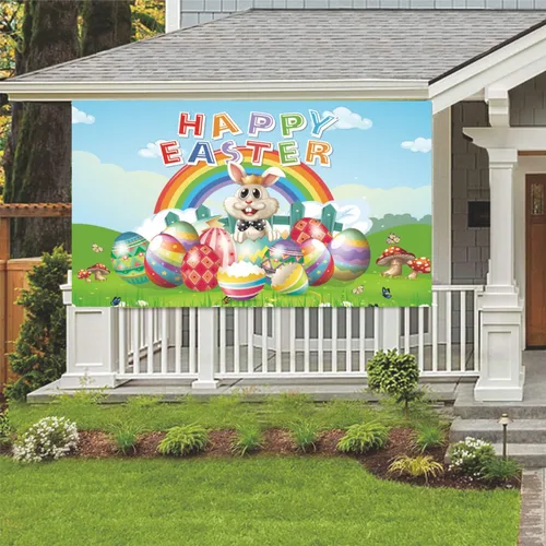 Miniatura 4 de Pancarta de fondo de feliz día de Pascua, 78 x 43 pulgadas, pancarta de Pascua de gran tamaño, pancartas de fondo azul, suministros de decoración