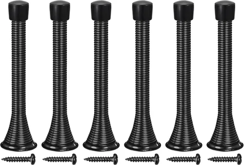 uxcell 6 topes de puerta de resorte, tope de puerta flexible de 3-3/4 pulgadas con parachoques de goma y tornillos para proteger la parte inferior
