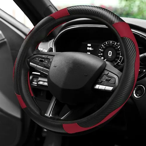 Funda para volante de automóvil de 15 pulgadas, protector elástico de fibra de carbono, antideslizante, transpirable, duradero, suave, accesorios