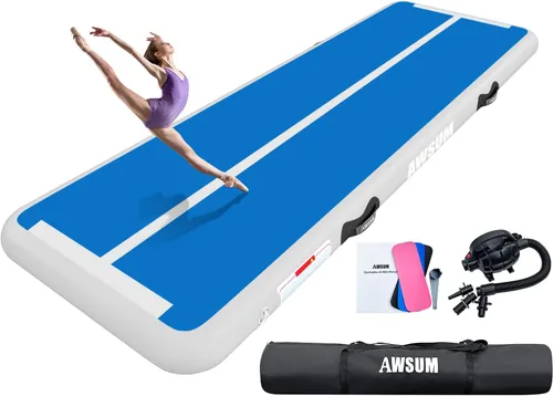 Miniatura 16 de AWSUM Tapete inflable de gimnasia de aire de 10 pies, 13 pies, 16 pies, 20 pies, 23 pies tapete de entrenamiento de 4/8 pulgadas de grosor con bomba