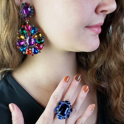Miniatura 5 de Rosemarie & Jubalee Impresionante anillo de cóctel de cristal de corte esmeralda para mujer, 1.37 pulgadas