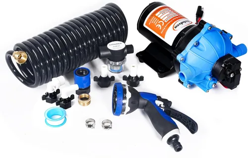 Miniatura 10 de [Versión mejorada] Bomba de agua dulce de 12V CC para RV, 7GPM 70PSI, bomba de diafragma autocebante de cinco cámaras con interruptor de presión