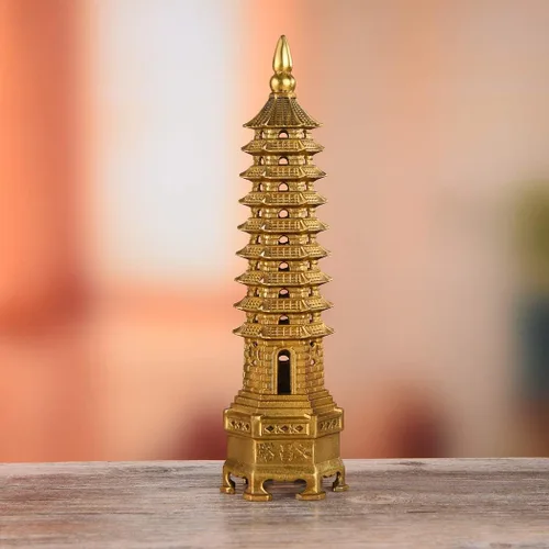 Miniatura 3 de BRASSTAR Estatua de Feng Shui de latón Wenchang Pagoda Capa 9 Torre 9.4 "Longitud Escultura Oficina Hogar Escritorio Decoración Artefactos Atraer