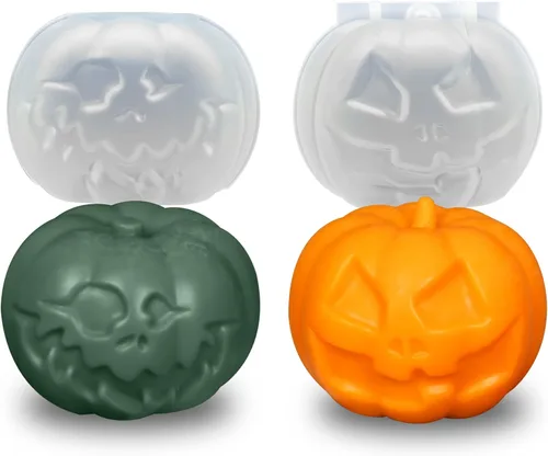 2 piezas de molde de vela de calabaza molde de silicona de resina de Halloween para bricolaje velas de aromaterapia cera yeso polímero arcilla
