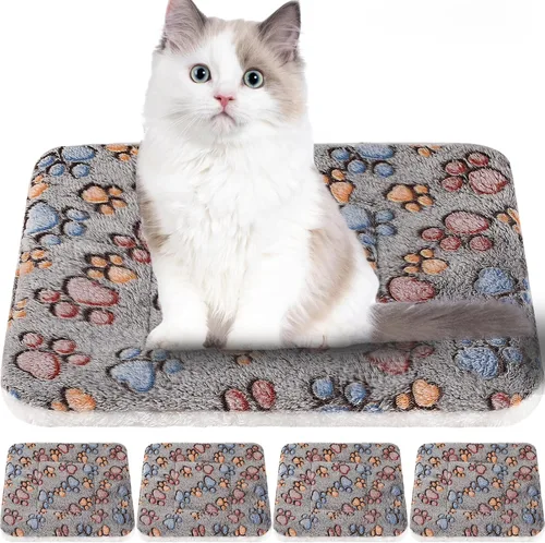 Miniatura 17 de Tuanse Paquete de 4 Tapetes de Cama Ultra Suaves para Perros y Gatos con Lindos Estampados, Almohadilla Reversible de Vellón para Jaula/Perrera