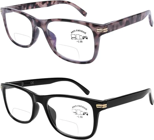 DOOViC Gafas de lectura bifocales, paquete de 2 lentes de lectura con bloqueo de luz azul, negra/tortuga, bisagra de resorte de calidad para hombres