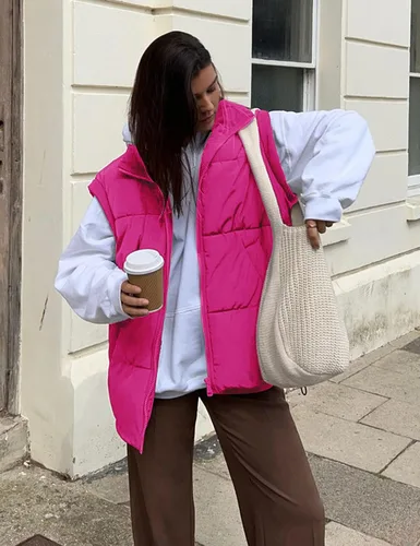 Miniatura 2 de APAFES Chaleco acolchado de invierno para mujer, ligero, cuello alto, manga corta, acolchado, con bolsillos