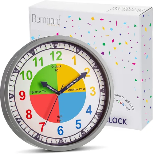 Miniatura 7 de Bernhard Products Reloj de pared colorido para niños, para enseñar el tiempo, silencioso, sin tictac, herramienta de aprendizaje educativa, números