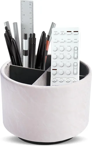Miniatura 26 de Organizador Redondo de Cuero para Suministros de Arte, Soporte para Control Remoto, Rotación de 360 Grados, Soporte Multifuncional para Lápices
