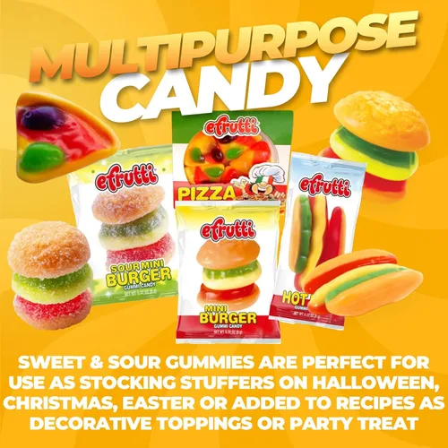 Miniatura 7 de eFrutti - Paquete variado de gomitas de gomitas, gomitas agridulces con hamburguesas, mini hamburguesas, pizza y hot dog picante, gomitas de frutas