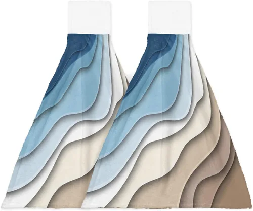 Miniatura 18 de Toallas de cocina con lazo para colgar, toallas de mano abstractas onduladas de color gris degradado, suaves, absorbentes, para baño, bar, hogar