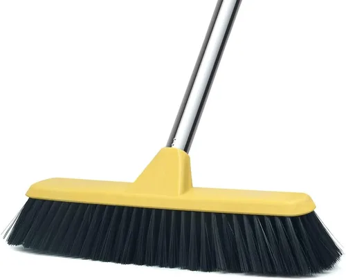 Escoba de empuje con mango largo, cepillo de piso de cerdas suaves de 49.6 pulgadas, escoba de 12.2 pulgadas de ancho para limpiar baño, cocina,
