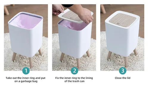 Miniatura 7 de Basurero de baño con tapa, de 2.6 galones, moderno para oficina, cerca del escritorio, para dormitorio, con parte superior a presión, cubo de basura