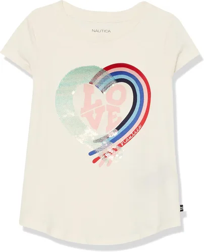 Nautica Camiseta de manga corta para niña con diseño de lentejuelas abatibles, camiseta de algodón con interior sin etiqueta