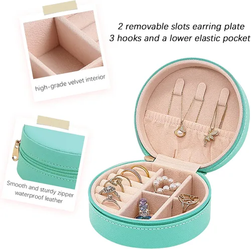 Miniatura 4 de Joyero de viaje, mini organizador portátil con cremallera, de piel sintética sintética, pequeñas cajas de almacenamiento para anillos, aretes