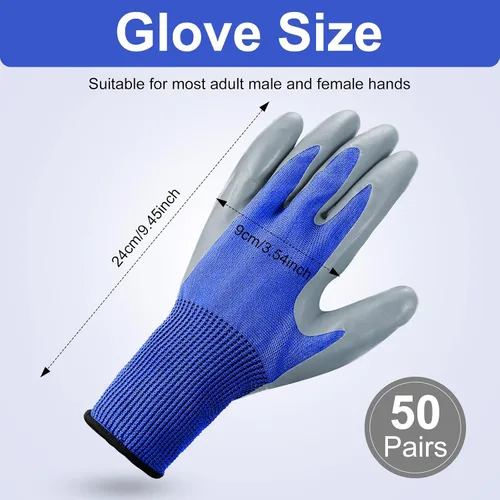 Miniatura 2 de Jexine 50 pares de guantes de trabajo de jardinería a granel para hombres y mujeres, guantes de trabajo al aire libre con revestimiento de goma