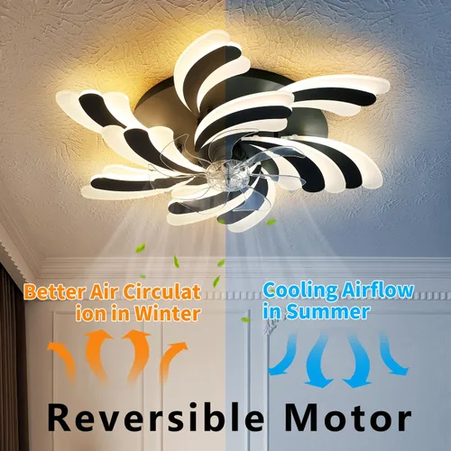 Miniatura 3 de Ventilador de techo moderno de perfil bajo con luz y control remoto, lámpara de montaje empotrado de 31 pulgadas para sala de estar, comedor