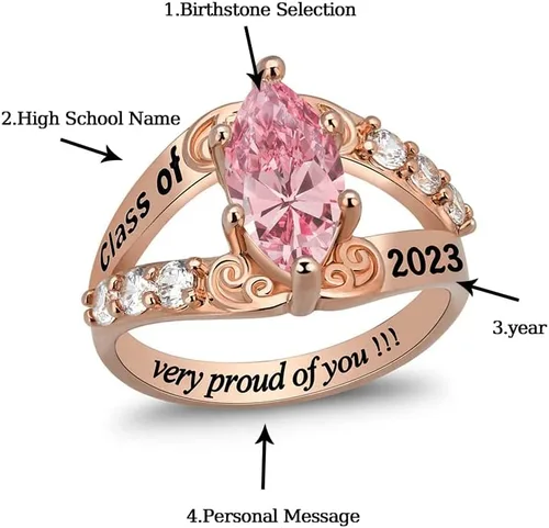 Miniatura 3 de Dorunmo Anillos de clase personalizados de plata de ley 925 totalmente personalizados, anillos de clase de escuela secundaria para niñas 2024