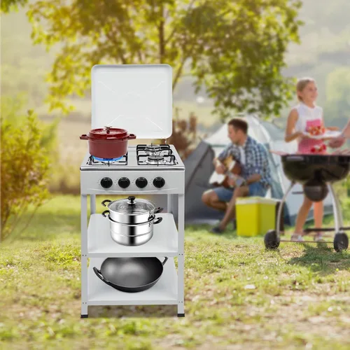 Miniatura 6 de Estufa de gas de 4 quemadores, estufa portátil para exteriores con soporte de almacenamiento extraíble para camping, picnic, hogar, autocaravana