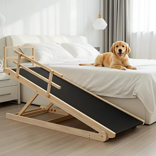 Miniatura 15 de SLSY Rampa para perros para cama, sofá y SUV, rampa plegable ajustable mejorada para mascotas con alfombrilla de goma antideslizante, 45.2 pulgadas