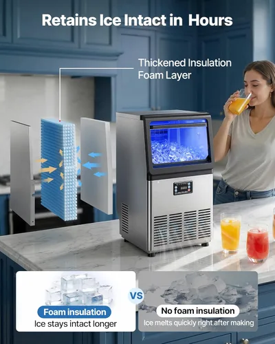 Miniatura 3 de VEVOR Máquina comercial para hacer hielo, 80 libras/24 horas con capacidad de almacenamiento de 13 libras, encimera, independiente/debajo