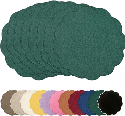 Miniatura 31 de AHHFSMEI Juego de 4 manteles individuales redondos de lino sintético, alfombrillas de mesa impermeables, resistentes al calor, antideslizantes y a