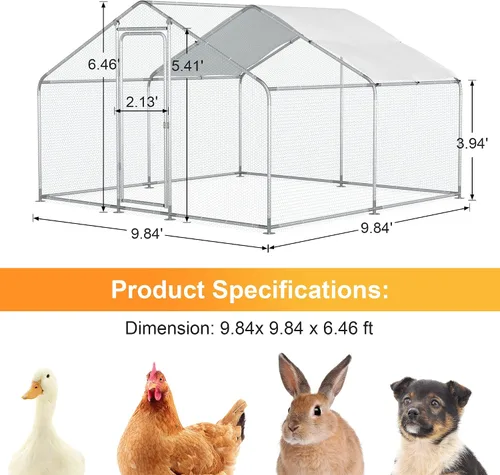 Miniatura 6 de Morngardo Gallinero grande de metal para 10 pollos, jaula de aves de corral, gallinero con cubierta impermeable (64 pies cuadrados)