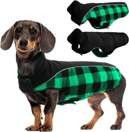 Miniatura 11 de Kuoser - Abrigo reversible para perros para climas fríos, abrigo de invierno impermeable reflejante para mascotas, abrigo para perros a cuadros