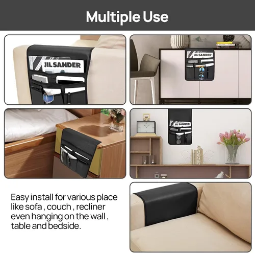 Miniatura 5 de Teniux Soporte para Control Remoto de Cuero Sintético Organizador de Reposabrazos con 6 Bolsillos para sillón reclinable sofá, Organizador de Sillón