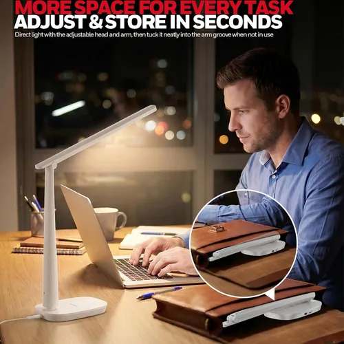 Miniatura 6 de Honeywell Lámpara de escritorio LED para oficina en casa, luz de lectura regulable con 4 modos de color, control táctil, puertos de carga USB-A
