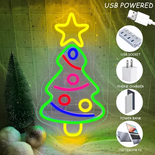 Miniatura 6 de Letrero de neón para árbol de Navidad, árboles de Navidad, letreros de neón LED para decoración de pared, luces de neón acrílicas alimentadas por