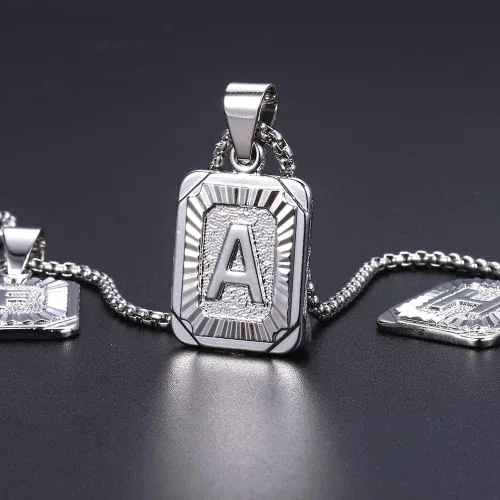 Miniatura 5 de Collar con colgante de letra inicial para hombre y mujer, chapado en oro blanco, cadena de acero inoxidable A-Z, 22 pulgadas de Trendsmax