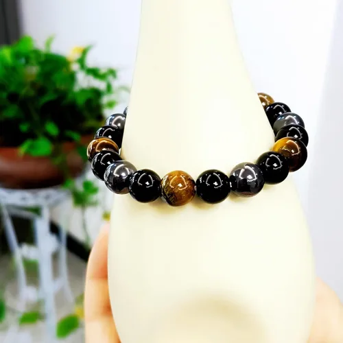 Miniatura 64 de Pulseras de triple protección con piedra de ojo de tigre de obsidiana negra con hematita para hombres y mujeres, pulsera de piedra curativa
