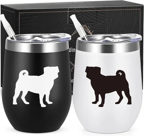 Miniatura 10 de Lifecapido Regalos de Chihuahua, Juego de 2 Vasos de Vino de Acero Inoxidable de 12oz con Silueta de Chihuahua, Regalos de Cumpleaños y Navidad
