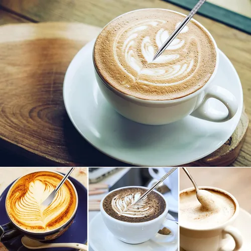 Miniatura 4 de Jarras para espumar leche - 350 ml / 12 oz de acero inoxidable, jarras de vapor para café/leche/capuchino/arte de café con leche, jarra de leche