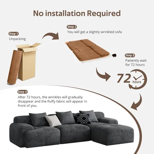 Miniatura 3 de Sofá Seccional Modular Moderno en Forma de L para Sala de Estar, Sofá de 3 Plazas de Gran Tamaño con Asiento Profundo y Otomana Móvil – Sin Montaje