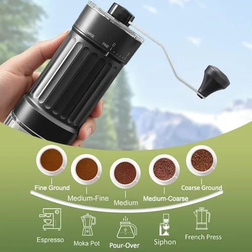 Miniatura 4 de Mini molinillo de café manual con 40 ajustes ajustables, molinillo de café portátil de mano con capacidad de 1.06 oz, molinillo compacto de rebabas