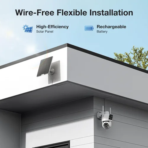 Miniatura 6 de TKENPRO Paquete de 2 cámaras de seguridad solares de doble lente inalámbricas para exteriores, video Full HD 2K, visión de 360° Pan/Tilt Cámara