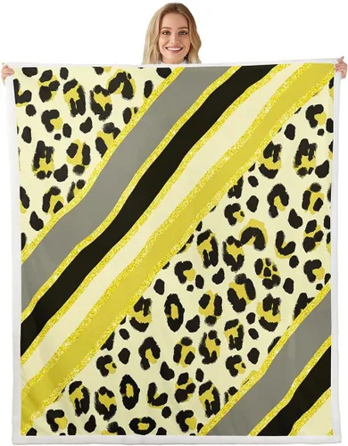 Miniatura 11 de Homewish Abstract Leopard Kids Throw Blanket,Cheetah Skin Wild Animals Bed Blanket for Girls Boys Women,Geometric Stripes Fashion Fleece